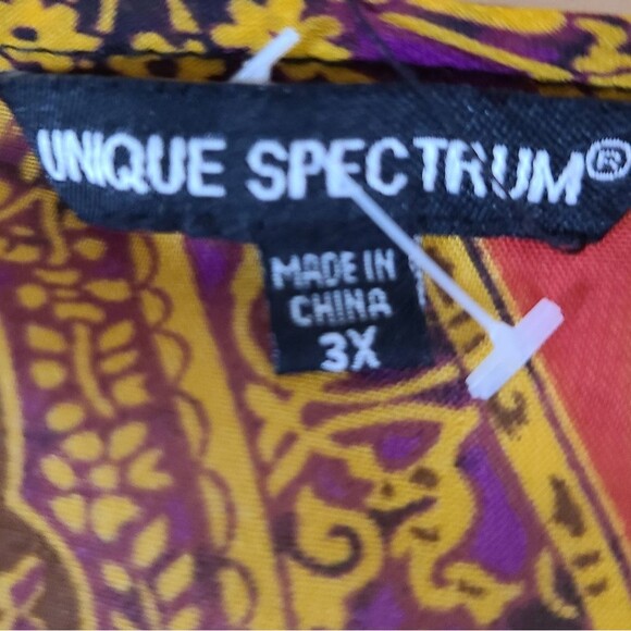 Unique Spectrum Size 3X Red Gold V-Neck Sheer Ruffled Sleeve Bohemian Blouse - Picture 7 of 9